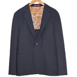 Ted Baker London Textured Black Blazer Jacket w/ Tropical Print Lining Small